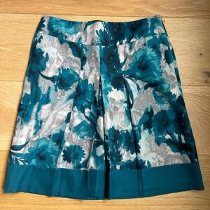 Ann Taylor | Floral Teal A-Line Skirt (Size 6)